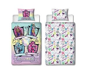 Character World Monster High Parure de lit Simple avec Housse de Couette réversible Double Face Motif féroce avec taie d'oreiller Assortie Parfait pour Chambre d'enfant Polycoton
