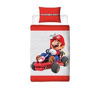 Character World Nintendo Mario Kart Parure de lit Simple réversible 2 côtés avec taie d'oreiller Assortie Rouge et Gris