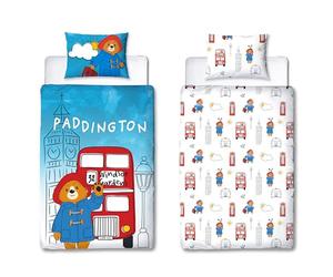 Character World Paddington Bear™ Parure de lit Simple avec Housse de Couette réversible 2 côtés et taie d'oreiller Assortie en Polycoton Blanc et Bleu
