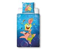 Character World Parure de lit Bob l'éponge pour enfant 135 x 200 cm + 80 x 80 cm - Motif réversible - Microfibre - 100 % polyester - Avec fermeture éclair - Produit sous licence pour garçons et filles