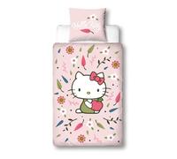 Character World Parure de lit Hello Kitty 135 x 200 cm, motif floral magique 80 x 80 cm + 135 x 200 cm, en microfibre, agréable et douce, idée cadeau, article de fan
