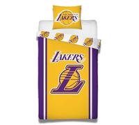 Character World Parure de lit Lakers 155x220, NBA Équipe Los Angeles Lakers en Thème Basket-ball, 100% Coton, Housse de Couette 155x220, Housse de Coussin 80x80, Parure de Lit pour Adolescents