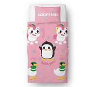 Character World Parure de lit Simple Officielle Adopt Me - Motif câlins avec Pingouin, Licorne et Canard - Parure de lit réversible Double Face avec taie d'oreiller Assortie