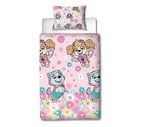 Character World Paw Patrol Parure de lit Simple pour Enfant avec Housse de Couette réversible Motif Fleurs 2 côtés avec taie d'oreiller Assortie