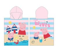 Character World Peppa Pig Serviette Poncho à Capuche | Super Doux au Toucher, Motif Vagues | Peignoir à Langer Parfait pour la Maison, Le Bain et la Plage, Multicolore, 115 x 50 cm
