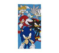 Character World - Serviette de Bain Bébé Sonic Stars - 100% Coton - Super Absorbante et à Séchage Rapide - Motif Caricature - 140 x 70 cm - Pour Filles et Garçons