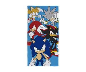 Character World - Serviette de Bain Bébé Sonic Stars - 100% Coton - Super Absorbante et à Séchage Rapide - Motif Caricature - 140 x 70 cm - Pour Filles et Garçons