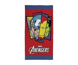 Character World Serviette Officielle Disney Marvel Avengers | Toucher Super Doux, Motif Badge | Parfait pour la Maison, Le Bain, la Plage et la Piscine | Taille Unique 140 cm x 70 cm