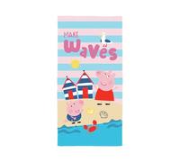 Character World Serviette Officielle Peppa Pig et George pour Enfants | Toucher Super Doux, Motif Vagues | Parfait pour la Maison, Le Bain, la Plage et la Piscine | Taille Unique 70 cm x 140 cm