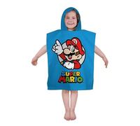 Character World Serviette poncho à capuche officielle Nintendo Super Mario - Bleu - Design double face avec Mario et Luigi - Peignoir à langer pour enfants, bain, plage et maison - 50 cm x 115 cm