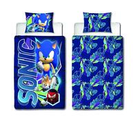 Character World Sonic Prime Parure de lit Simple avec Housse de Couette réversible Double Face et taie d'oreiller Assortie Motif Sonic Le hérisson