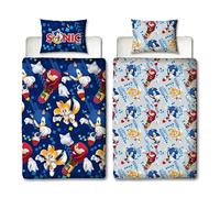 Character World Sonic The Hedgehog Parure de lit Simple Officielle avec Housse de Couette réversible Double Face et taie d'oreiller Assortie Bleu