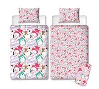 Character World Squishmallows Parure de lit Simple sans Housse de Couette réversible sans Housse de Couette, Oreiller et taie d'oreiller | Couette Lavable | Parfait pour Les Voyages et Les soirées