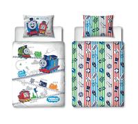 Character World Thomas & Friends Housse de Couette Officielle pour lit d'enfant | All Aboard Thomas The Tank Engine Parure de lit réversible Double Face avec taie d'oreiller Assortie, Polycoton