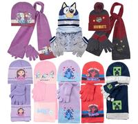 Characters Cartoons Bing Minecraft Spiderman Reine des Neiges Ladybug 44 Chats - Fille Enfant - Set d'hiver 3pcs Chapeau Gants et écharpe ou cache-cou, 4138 Rose, 52