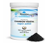 Charbon Végétal Super Activé - Poudre 100% issu de Coques de Noix de Coco - Pot XXL 200 g - Format Économique - Fabriqué en France