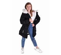Charcoal Fashion Manteau mi-longue doublé en fourrure pour fille de retour à l'école - CFW2106, Noir , 15-16 ans