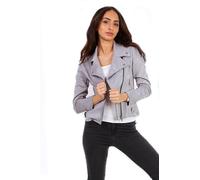 Charcoal Fashion Veste de motard courte en suédine pour femme, gris, 44