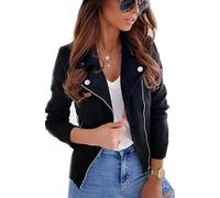 Charcoal Fashion Veste de motard courte en suédine pour femme, Noir , 42