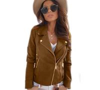 Charcoal Fashion Veste de motard courte en suédine pour femme, Tan vif, 44