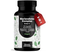 Chardon-Marie Artichaut Pissenlit Complexe Haute Dose - 90 Gélules - Complexe 5-en-1 avec Chardon-Marie + Artichaut + Pissenlit + Desmodium + Choline - Végan Testé en Laboratoire
