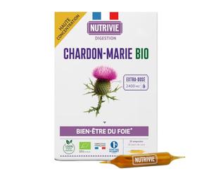 Chardon Marie Bio - Hautement dosé 2400 mg par dose - Protection du foie et Confort Digestif - 20 ampoules - Fabriqué en France - Nutrivie