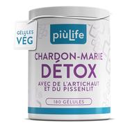 Chardon Marie Extra Fort avec Artichaut et Pissenlit - 80% Silymarine 200mg - 1 par jour PiùLife - Detox foie puissant et rapide, Chardon Marie foie et intestin, avec zinc antioxydant - 180 Gélules