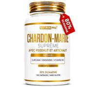 Chardon Marie Extra Fort avec Pissenlit, Artichaut, Curcuma, Gingembre et Vitamine B12| 80% Silymarine 240 mg | Extrait de Chardon Marie Haute Concentration | 120 Gélules pour 4 Mois | NUTREAPRO®