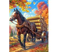 Charette tirée par un cheval dans une forêt d'automne 300 Pièces Puzzle Collectionneur En Carton Rigide Sans Déformation Faune sauvage et animaux de compagnie Haute Difficulté Niveau Expert Décoration