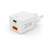 Hama 20W Chargeur USB C Rapide Compatible iPhone, Samsung, MacBook - [PD + QC 3.0] [Recharge Optimisée] [1 Port USB C / 1 Port USB A] Blanc