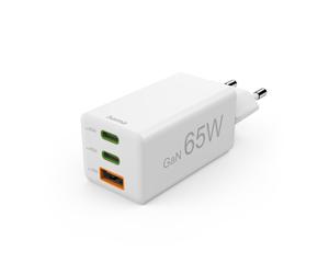 Charg. rapide GaN, 2 USB-C PD, 1 USB-A QC, mini-chargeur, 65W, blanc