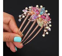 Chargances Magnifique peigne à cheveux coloré avec fleurs et strass pour mariage - Avec longues dents - Accessoires de cheveux tendance pour femmes et filles (coloré)