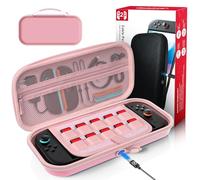 [Charge à l'intérieur] Étui pour Nintendo Switch 2 Console (2025), Protection Housse de Voyage Portable avec Pochette pour Switch 2 Accessoires et 10 Cartes de Jeux, Switch Coques (Rose)