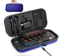 [Charge à l'intérieur] Étui pour Nintendo Switch 2/OLED/Original, Grand Étui Rigide pour Adaptateur et Joypad Rangement, Sac de Voyage pour Switch Console avec 22 Fentes pour Cartes de Jeu(Bleu)