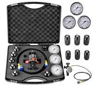 Charge De Gaz D'Accumulateur D'Azote Hydraulique | Kit Complet Test Pression Système Hydraulique | Manomètre Azote, Dispositif Professionnel avec 3 Jauges, 7 Raccords Et 1 Tuyau De Gaz (Black)