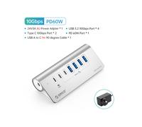 (Charge USB 1M AU) 10 Gbit/s HUB Aluminium SuperSpeed Powered PD60W Chargeur Type C Splitter avec