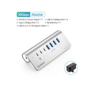 (Charge USB 1M EU) 10 Gbit/s HUB Aluminium SuperSpeed Powered PD60W Chargeur Type C Splitter avec