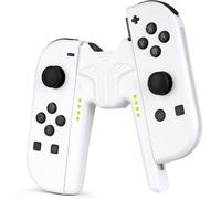 Charger Compatible with Joy Con for Nintendo Switch and OLED Model,Charging Grip Handle,Comfort V-Shaped Game Controller with LED Indicator,USB Type-C,White