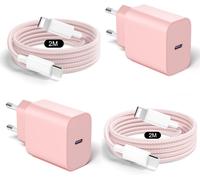 Charger For Iphone 14/14 Pro/14 Pro Max/14 Plus/13/12/11/Mini/Se/X/Xs/Xr/I-Pad, 20w Pd3.0 Fast Charger For Iphone, 2 Pack Usb C Plug With 2 Pack 2m Type-C To Light-Ning Cable - Pink