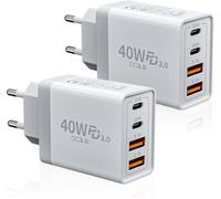 Charger for iPhone, (2 Pack) 40W 4-Port USB C Charger, USBC Plug Multi Fast Charger, Dual Type C Adapter+QC USB AC for iPhone 16 15 14 13 12 11 Pro Max X XS XR 8, iPad, Samsung