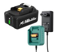 Chargeur 18 V avec batterie pour Makita BL1830B BL1840 BL1850 BL1850B BL1860 BL1860B BL1815 LXT-400, batterie de rechange 18 V 5500 mAh avec adaptateur secteur DC18RC 14,4 V-18 V Li-Ion Chargeur de