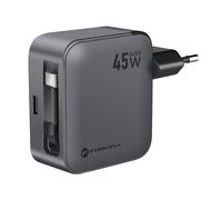 Chargeur 2 en 1 Smartphone et Tablette 45W GaN III USB-C avec Câble Rétractable Forcell Noir
