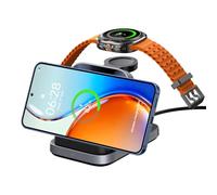 Chargeur 3-en-1 sans Fil pour Samsung S25 Ultra/S25/S24/S23, Station de Charge Pliable pour Galaxy Watch 8 Classic/8/Ultra/7/FE/6/5, Charge Horizontale Uniquement, SwanScout 713S (sans Adaptateur)