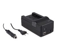Chargeur 4-en-1 compatible avec Panasonic VW-VBK180 / VW-VBK360 - compact et léger - charge via secteur, voiture, USB et Powerbank