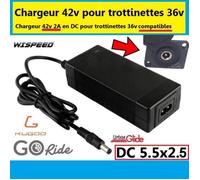 Chargeur 42v DC pour trottinettes électrique en batterie 36v compatibles plusieurs marques Go ride , Urbanglide ect DC 2.1mm /2.5mm