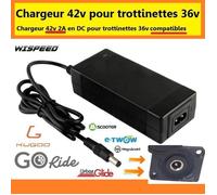 Chargeur 42v DC pour trottinettes électrique en batterie 36v compatibles plusieurs marques Go ride , Urbanglide ect DC 2.1mm /2.5mm