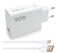 Chargeur 90 W avec câble USB-C pour Redmi Note 14, 13, 12 et 11 Pro, Adaptateur de Charge Rapide 6 A, Alimentation de Charge Rapide, Chargeur Rapide HyperCharge avec câble USB-C 6 A, 1 m