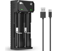Chargeur Accu 18650, 2 Slots Chargeur Piles Rechargeable Li-ION 3,7V 18650 18490 18350 18500 17500 14500 20700 21700 26650 Batterie au Lithium avec USB-C