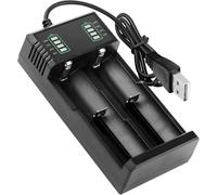Chargeur Accu 18650, 2 Slots Chargeur Piles Rechargeable, Piles Rechargeables Li-ION Universel 3.7V pour 18500 14500 21700 26650 18650 26700, Accus USB Charge Rapide