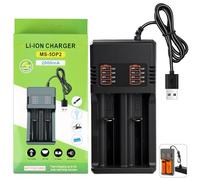 Chargeur Accu 18650 26650 21700 18500 14500 10440, Chargeur Universel Intelligent 2 Slot Chargeur de Batterie Li-ION 3,7V avec Câble USB, Affichage LED Intelligent et Protection Sécurisée